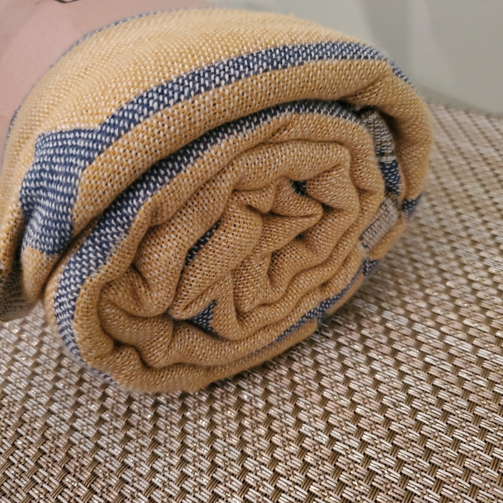 SandCloud Yellow & Blue Striped Turkish Towel New - Picture 10 of 11
